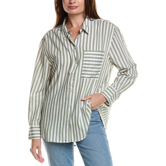 LOLA RIVER STRIPE Button Down SHIRT size L Green White - Picture 1 of 11